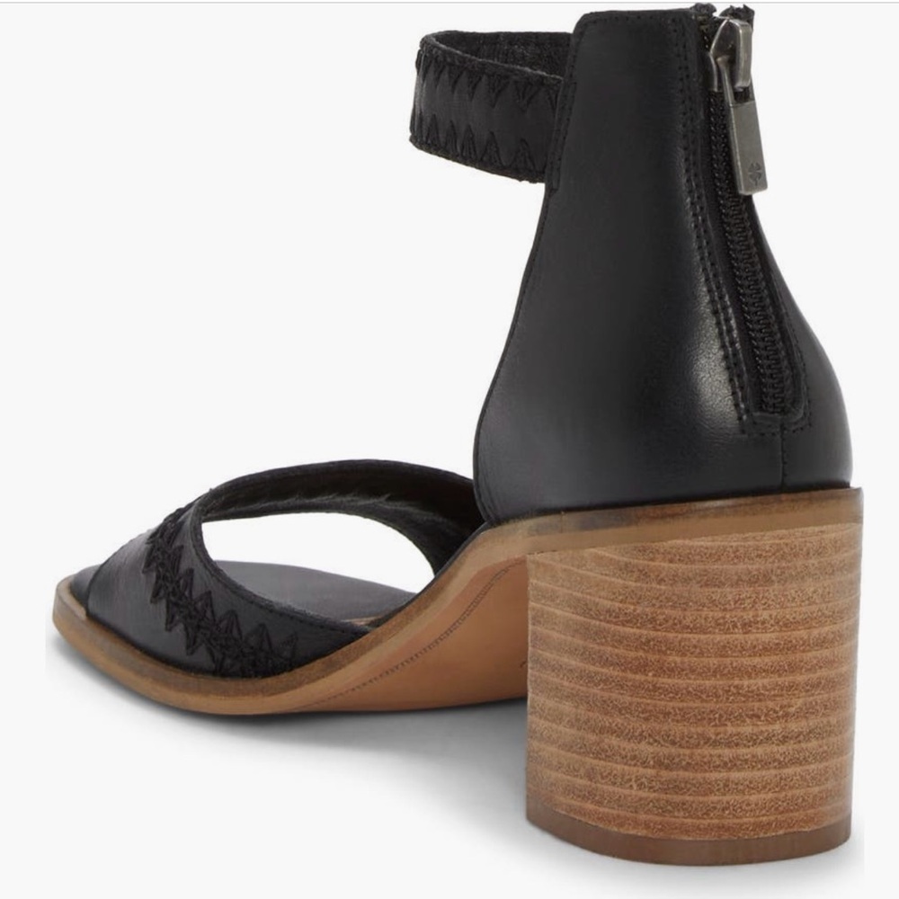 NWT Lucky Brand Summer Haze Shivona Black Leather Block Heel  Sandals - Picture 5 of 8
